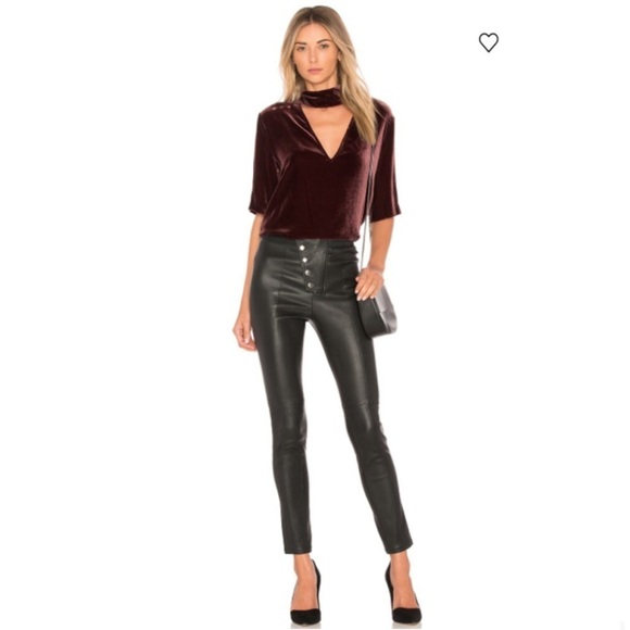 Theory X Revolve Slit Collar V-Neck Velvet Blouse - Picture 5 of 12